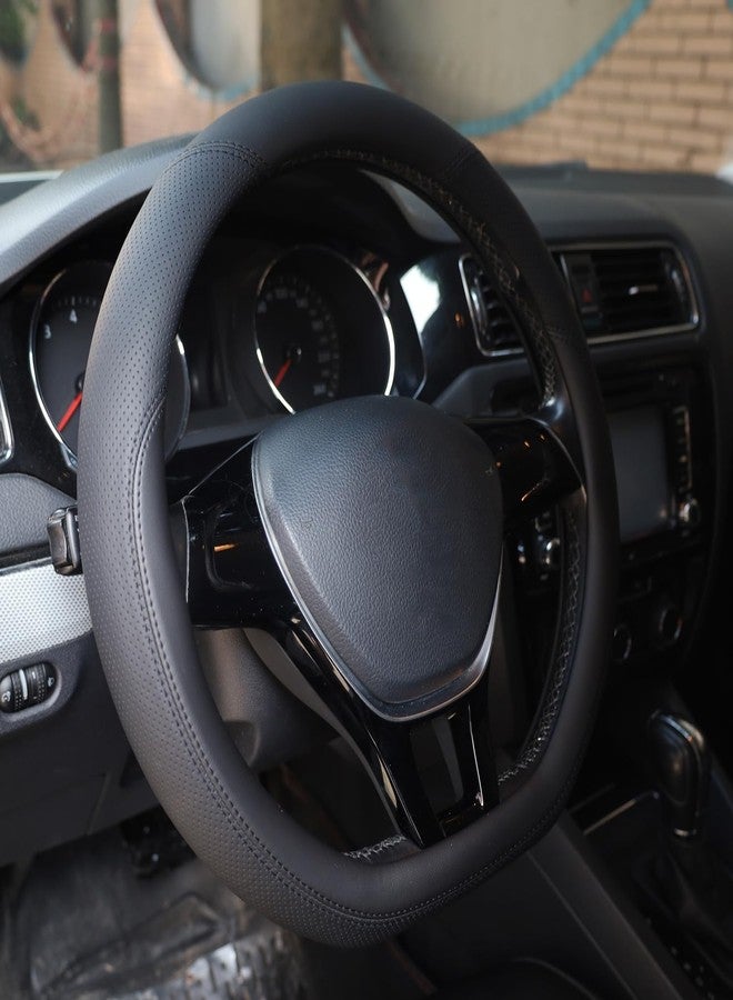 SZYUCHEN D-Shaped Steering Wheel Cover for Volkswagen VW Atlas Tiguan Jetta ID.4 Passat Taos Golf Beetle Polo GTI Touareg CC SEL SE R-line S Cross Sport Car Accessories, 14.5-15 inch Black - Image 2